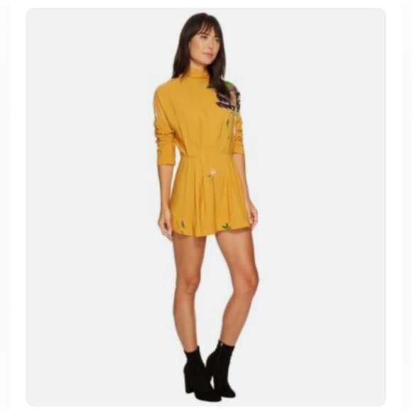 Free People Mustard Gemma mini Floral Dress retail $108USD - Picture 5 of 6